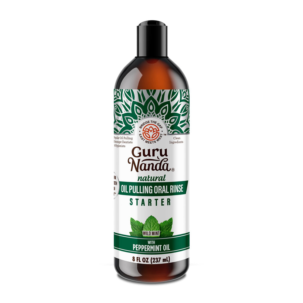 Front view of GuruNanda Starter Pulling Oil Mouthwash bottle