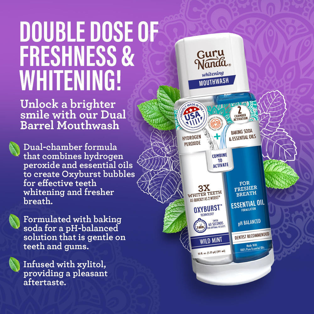 GuruNanda dual-barrel whitening mouthwash bottle