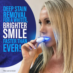 GuruNanda wireless LED whitening kit in use for at-home whitening.