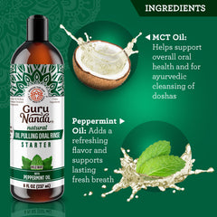 Coconut mint pulling oil close-up in bottle