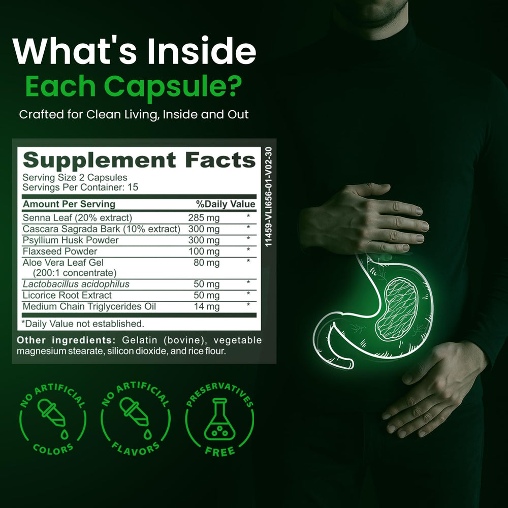 Gut detox capsules bottle showing 30 capsules