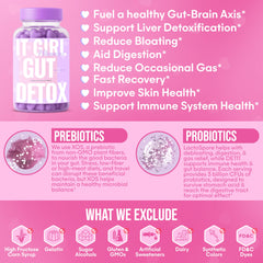 Gut health and digestion benefits icons and text