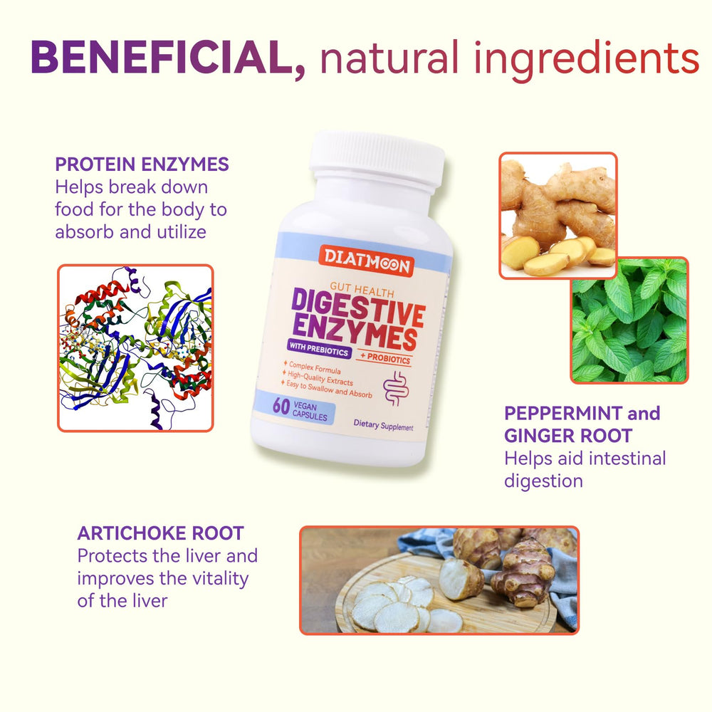 Gut health illustration with 60 capsules