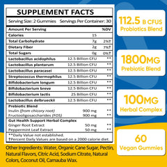 Gummies label showing 112.5B CFU per serving
