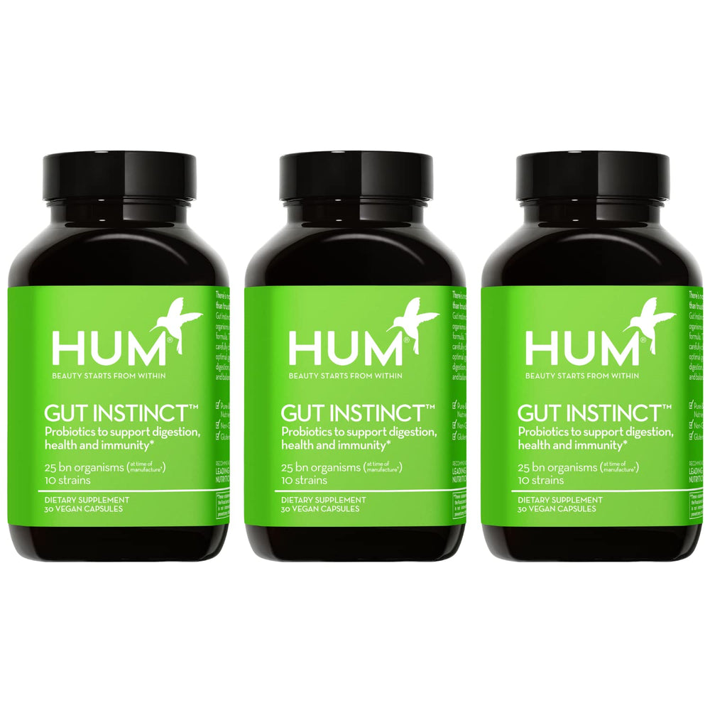 Front view of HUM Gut Instinct Daily Probiotics bottle