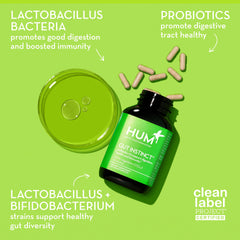 Back label with ingredients and usage for HUM Gut Instinct Probiotics