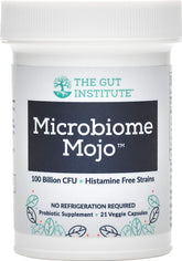 Front view of The Gut Institute Microbiome Mojo bottle
