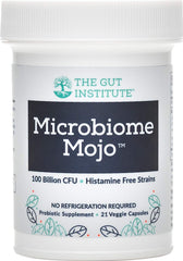 Front view of The Gut Institute Microbiome Mojo bottle