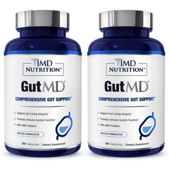 Graphic of GutMD ingredients including L-glutamine and prebiotics