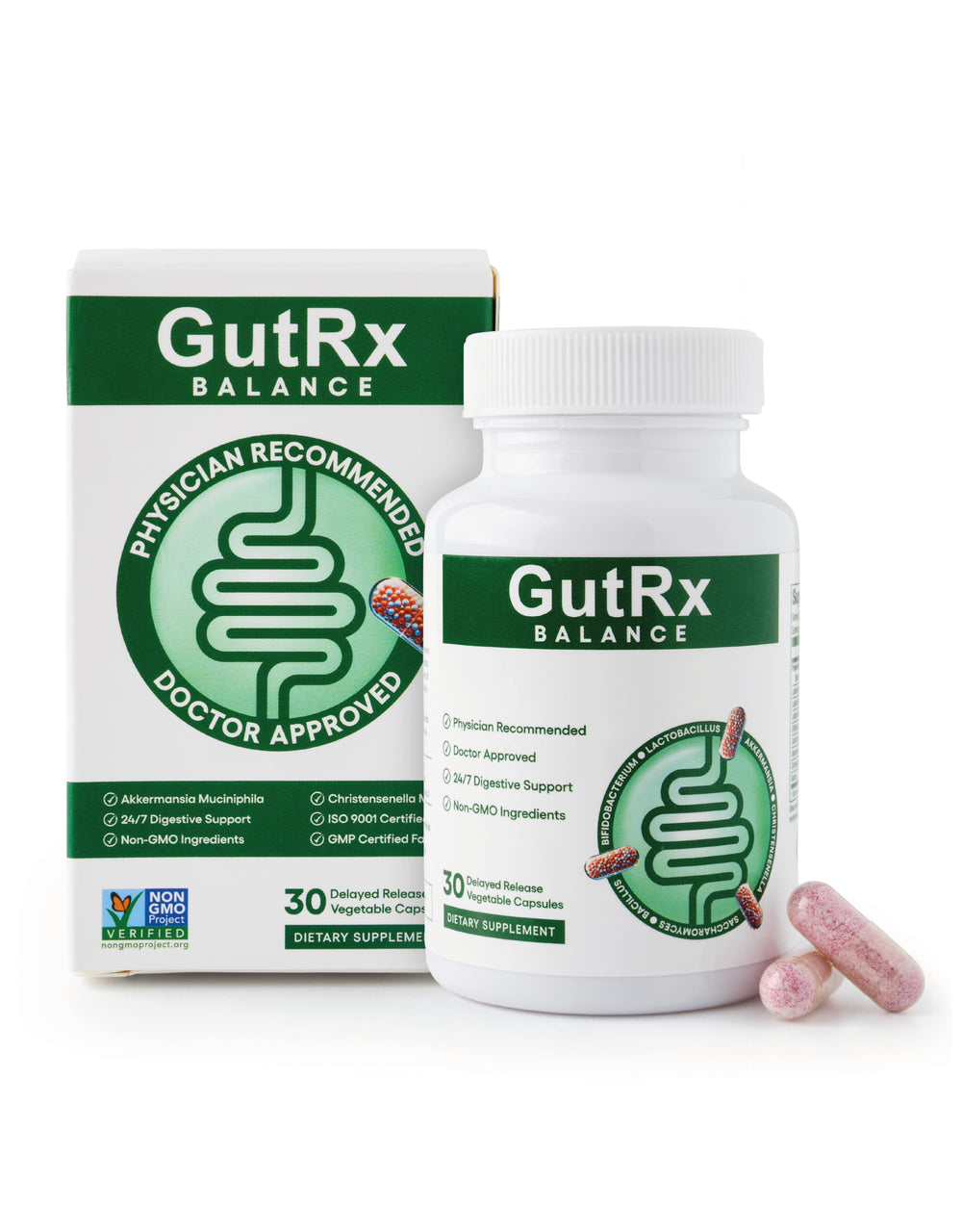 GutRx BALANCE probiotic bottle front view with 30B CFU label