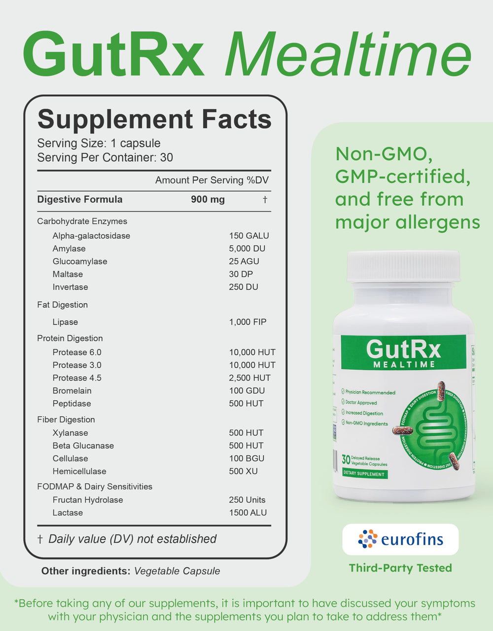 Non-GMO vegan GMP-certified facility icons