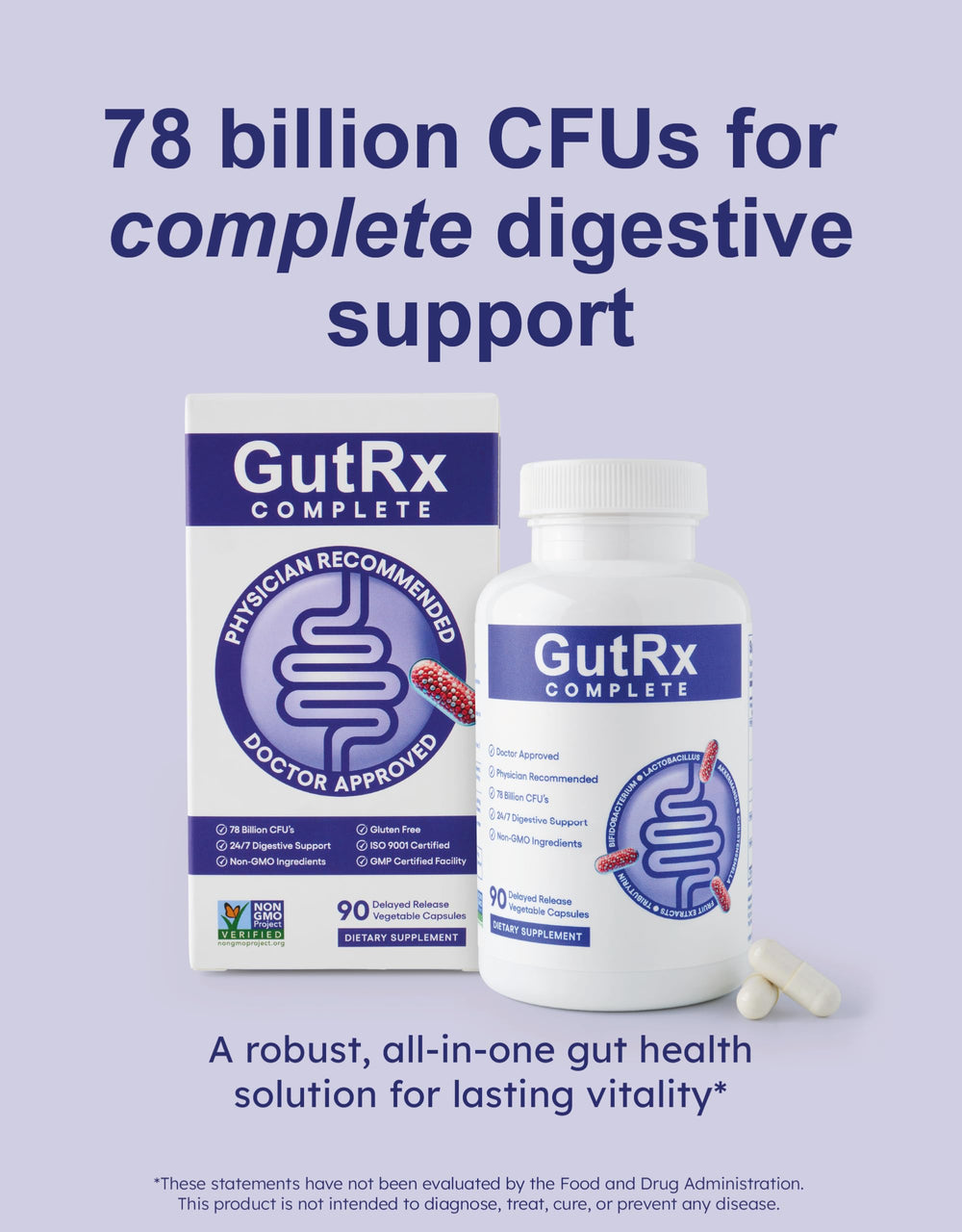 Enteric-coated GutRx Complete capsule close-up