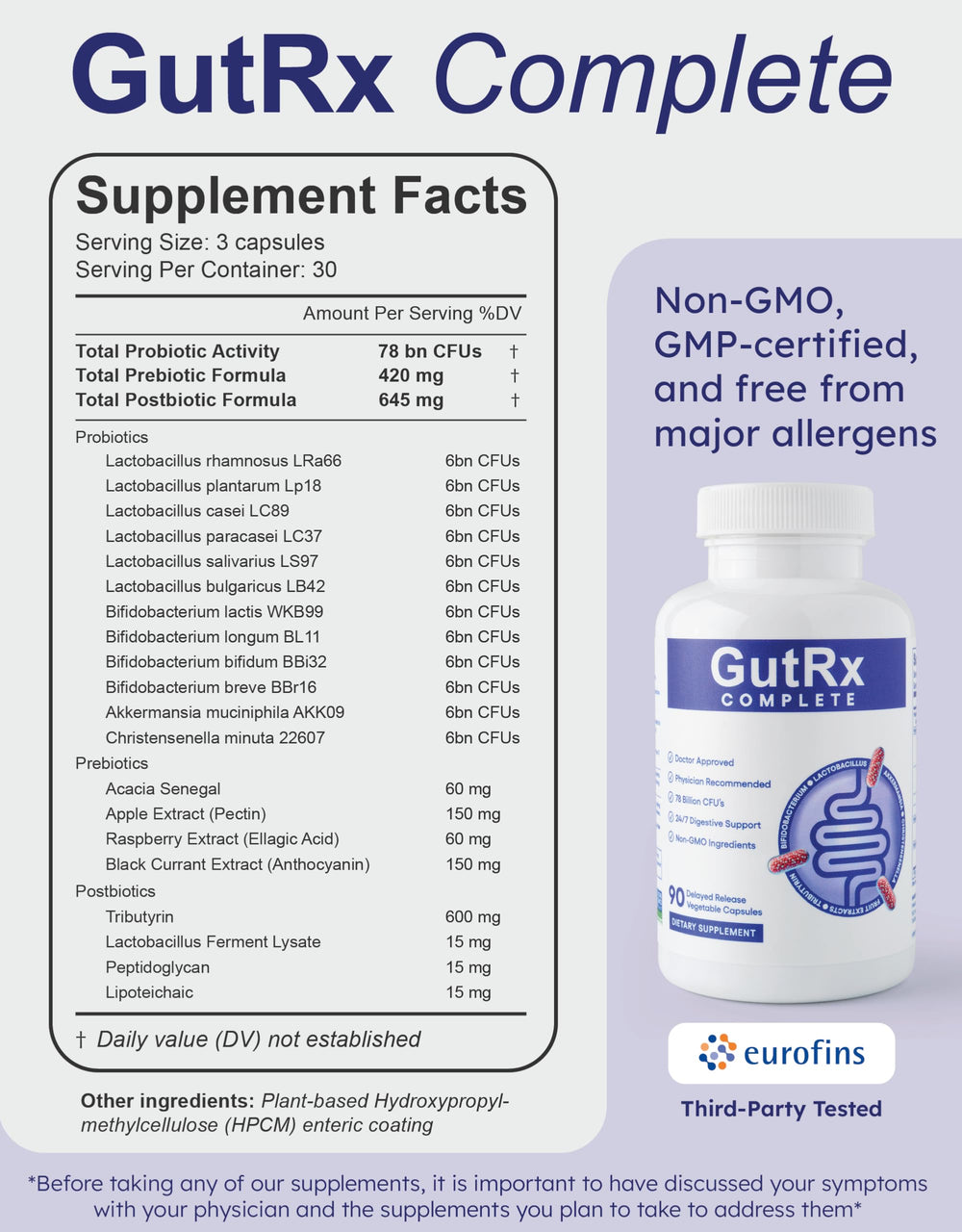 GutRx Complete packaging with 90 count information