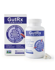 Label image showing GutRx Complete probiotic bottle with 78B CFU and 90 count