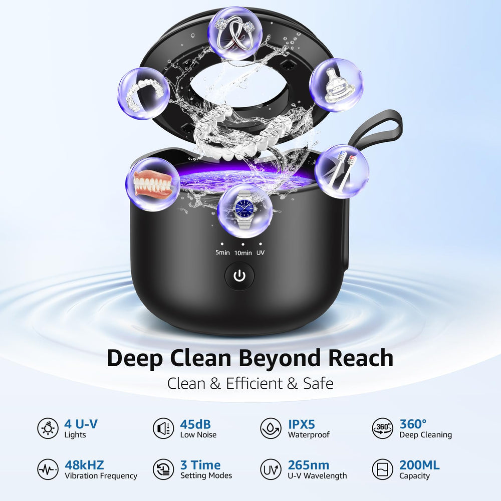 Portable compact cordless denture cleaner