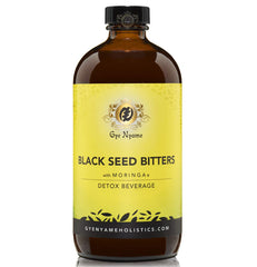 Gye Nyame Black Seed Bitters Moringa pack front view, showcasing three 16 oz bottles for easy detox routine.