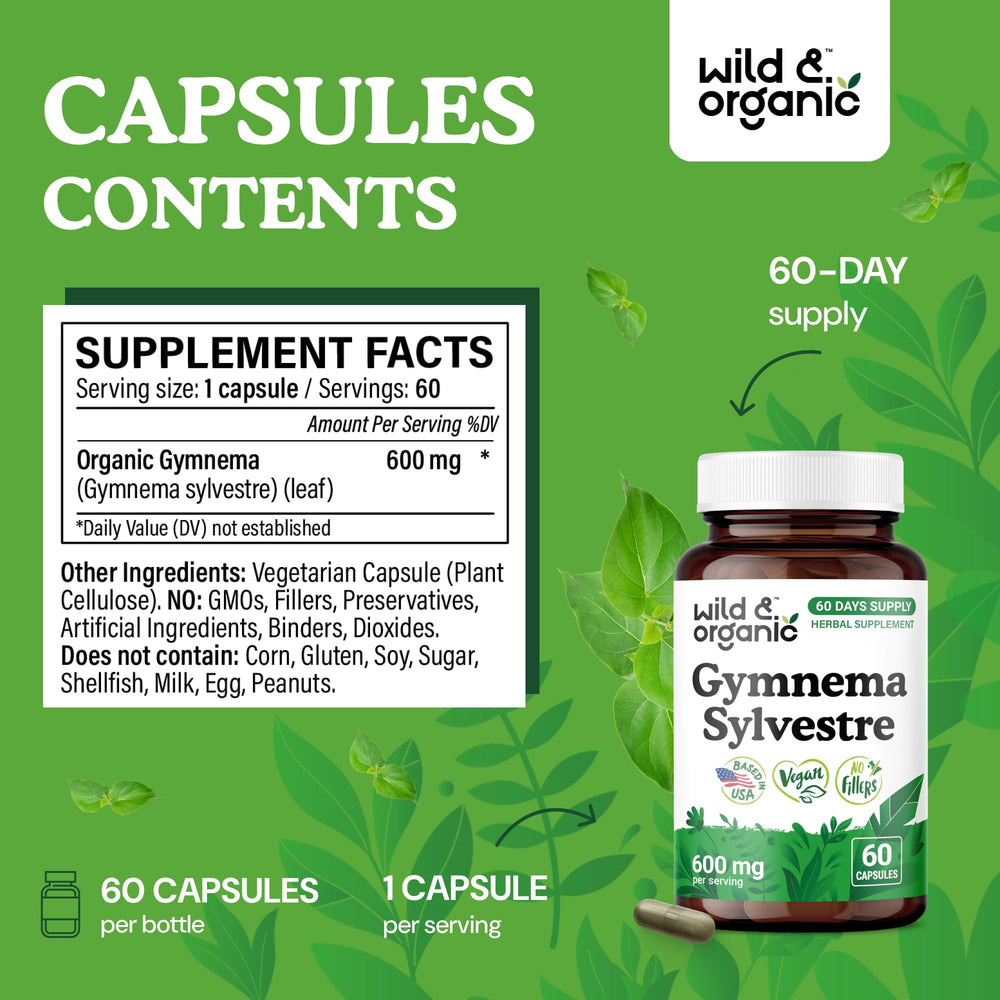 Gymnema sylvestre leaf powder capsule close-up
