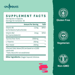 L-Theanine, Inositol, B6 and B12 supplement graphic