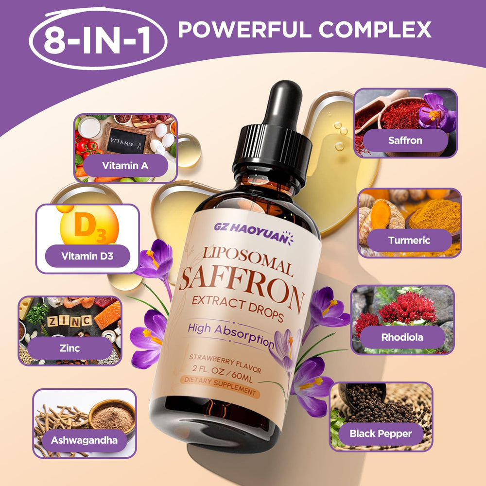 Ingredient blend including saffron, ashwagandha, turmeric, aloe vera, and rhodiola
