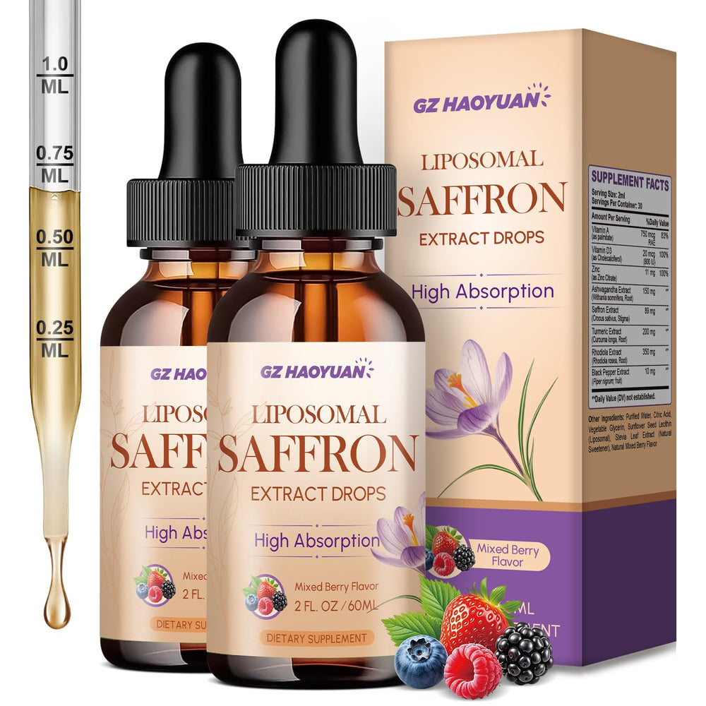 Front view of GZ HAOYUAN liposomal saffron supplement bottle