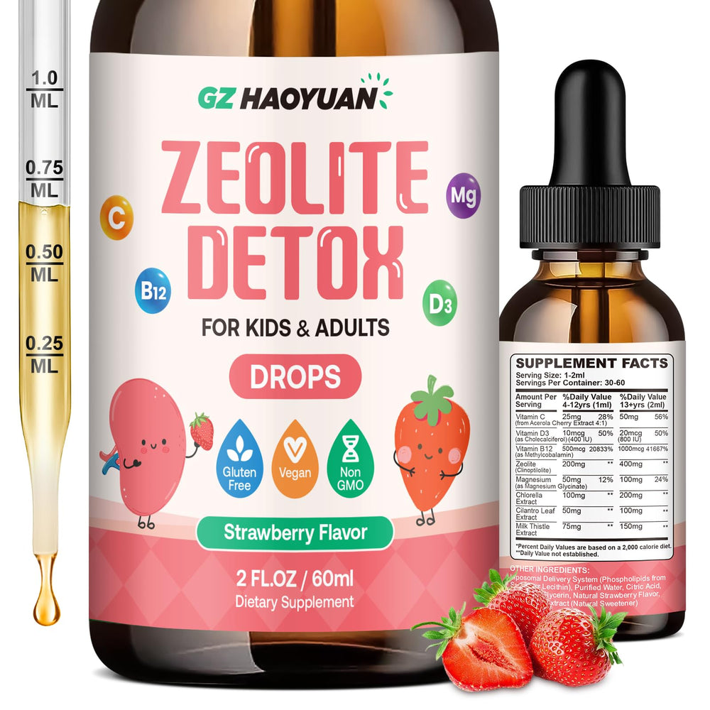GZ HAOYUAN Zeolite Detox bottle in strawberry flavor supports gentle daily cleansing.