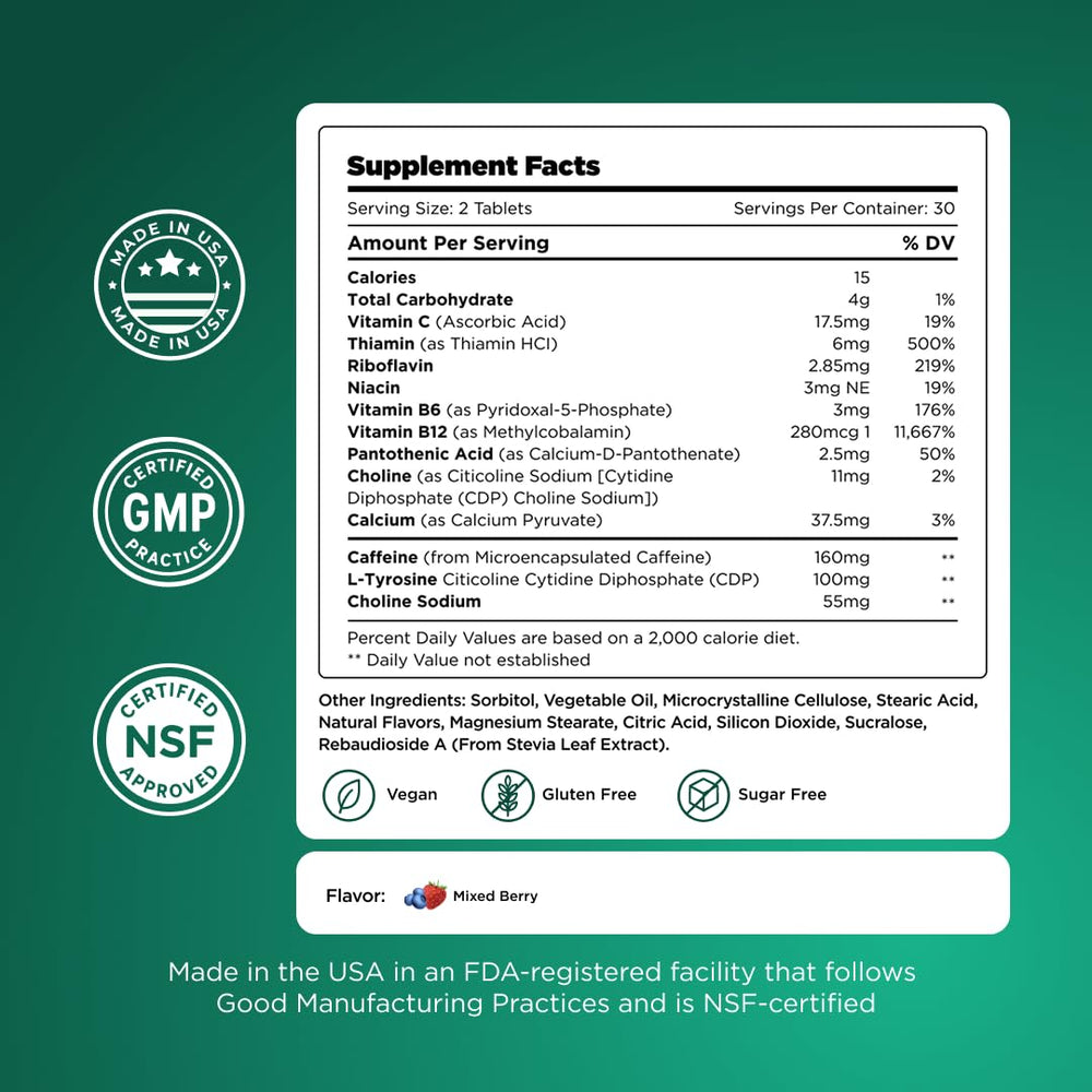 H-PROOF formula graphic shows caffeine and L-Tyrosine support