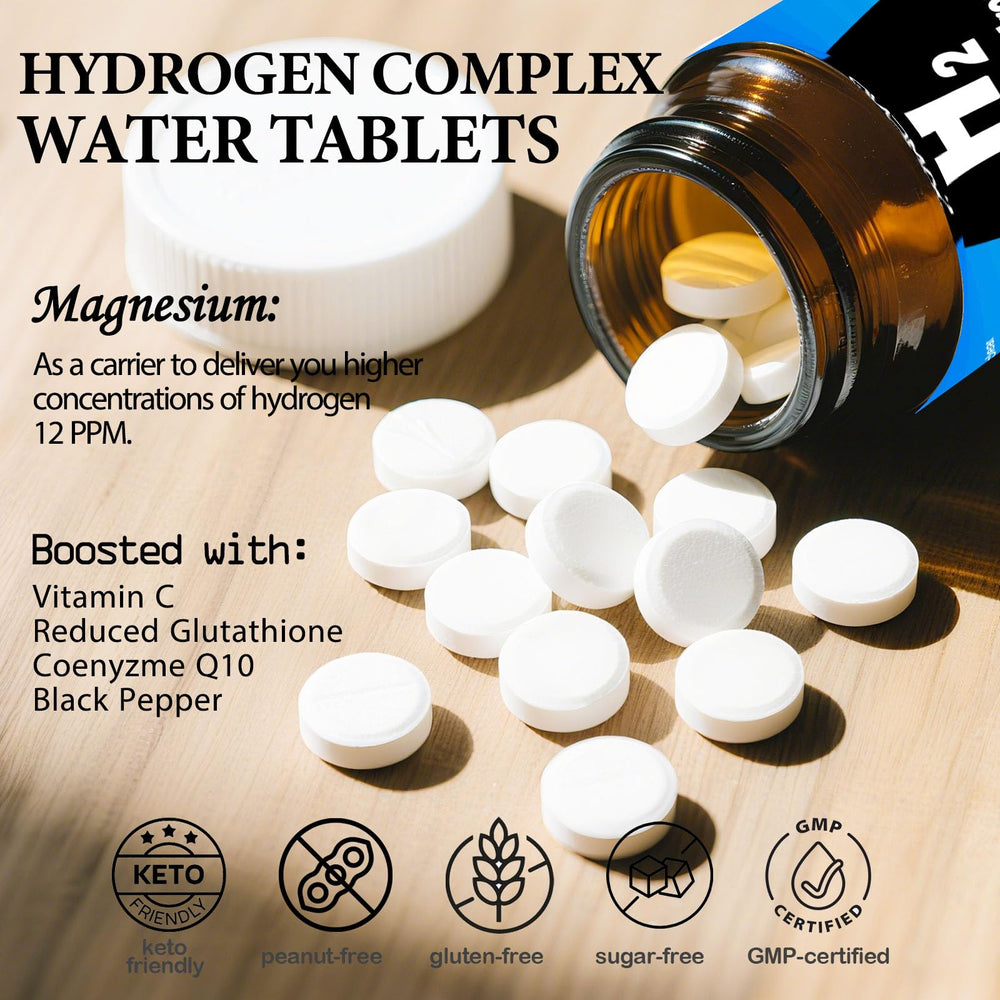 H2 molecular tablets with magnesium, vitamin C and glutathione