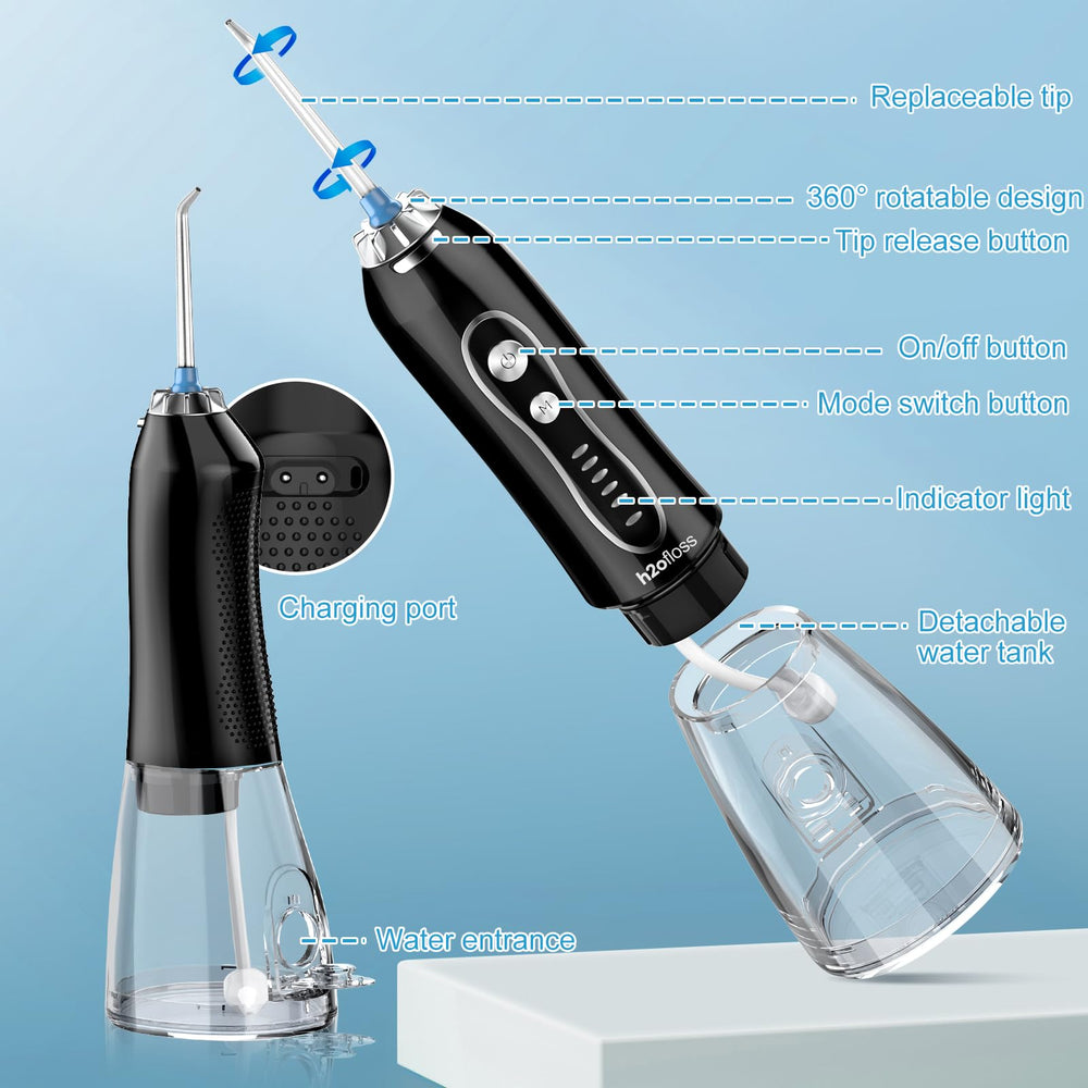 Lifestyle image showing portable dental flosser in use