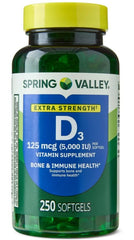 H4U Extra Strength Vitamin D3 5000 IU softgels bottle with label