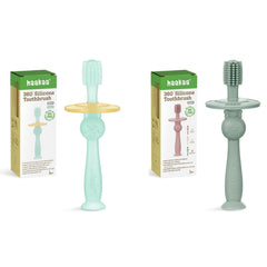 Haakaa 360° Baby Toothbrush with suction base in blue and pea green (2-pack)