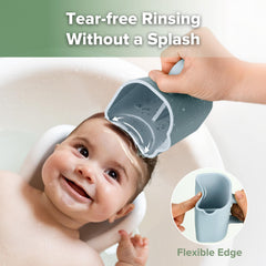 Blue Sea Breeze Haakaa baby rinse cup in use during bath time
