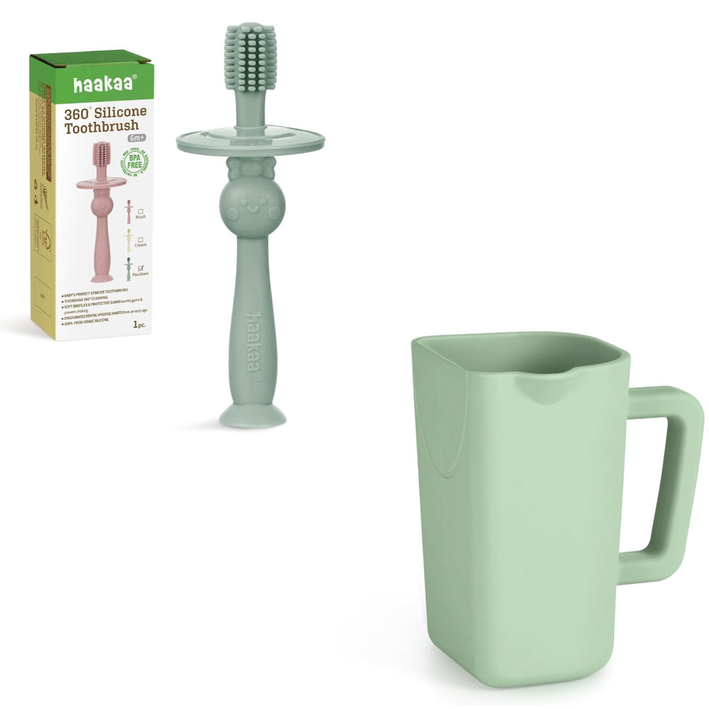 Haakaa 360-degree Baby Toothbrush handle in Pea Green