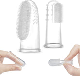 Haakaa silicone baby finger toothbrush over finger showing 360° bristle design
