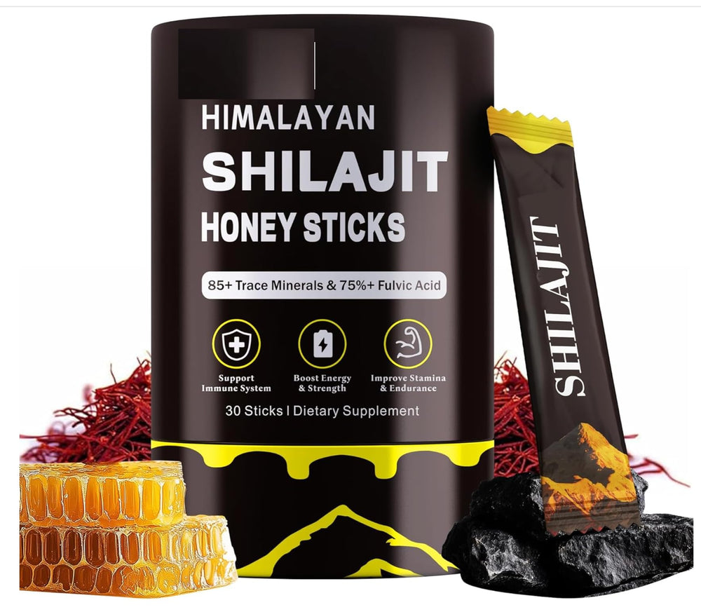 HAAYI Himalayan Shilajit Honey Sticks with Saffron - 30 sticks, 500mg Shilajit, rich in fulvic acid and trace minerals