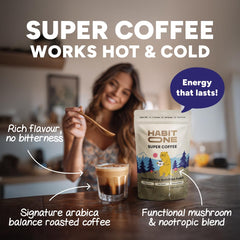 Cup of prepared HabitONE mushroom coffee