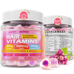 Hair Growth Vitamins Gummies bottle on white background