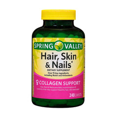 Bottle of Hair, Skin & Nails supplement with 240 caplets