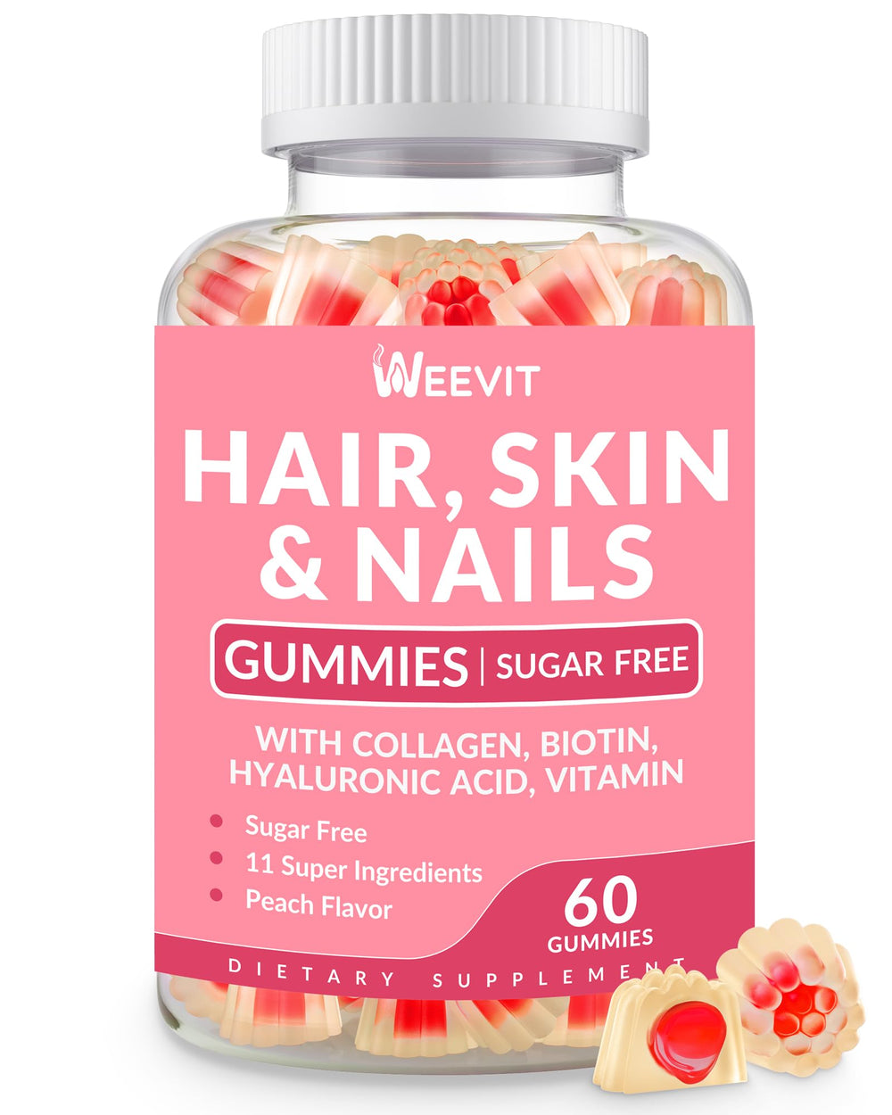 Hair Skin and Nails Gummies bottle with Vegan Biotin 5000mcg label