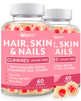 Hair Skin Nails Gummies bottle label with Biotin and Collagen