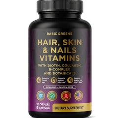 Bottle of Hair, Skin & Nails Vitamins with Biotin 10000 mcg, 120 capsules