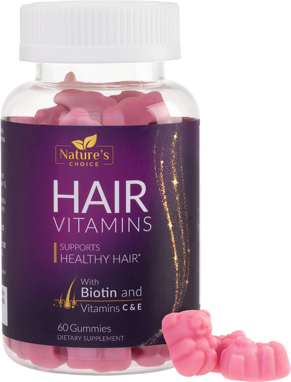 Bottle of Hair Vitamin Gummies with Biotin label