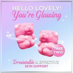 Lifestyle scene of a person taking gummy vitamins as part of a beauty routine