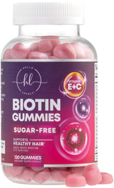 Hair vitamins gummy bottle with Biotin 5000 mcg label