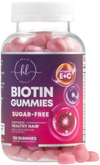 Hair vitamins gummy bottle with Biotin 5000 mcg label