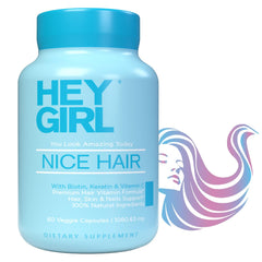 Bottle of hair vitamins with Biotin, Keratin and other nutrients