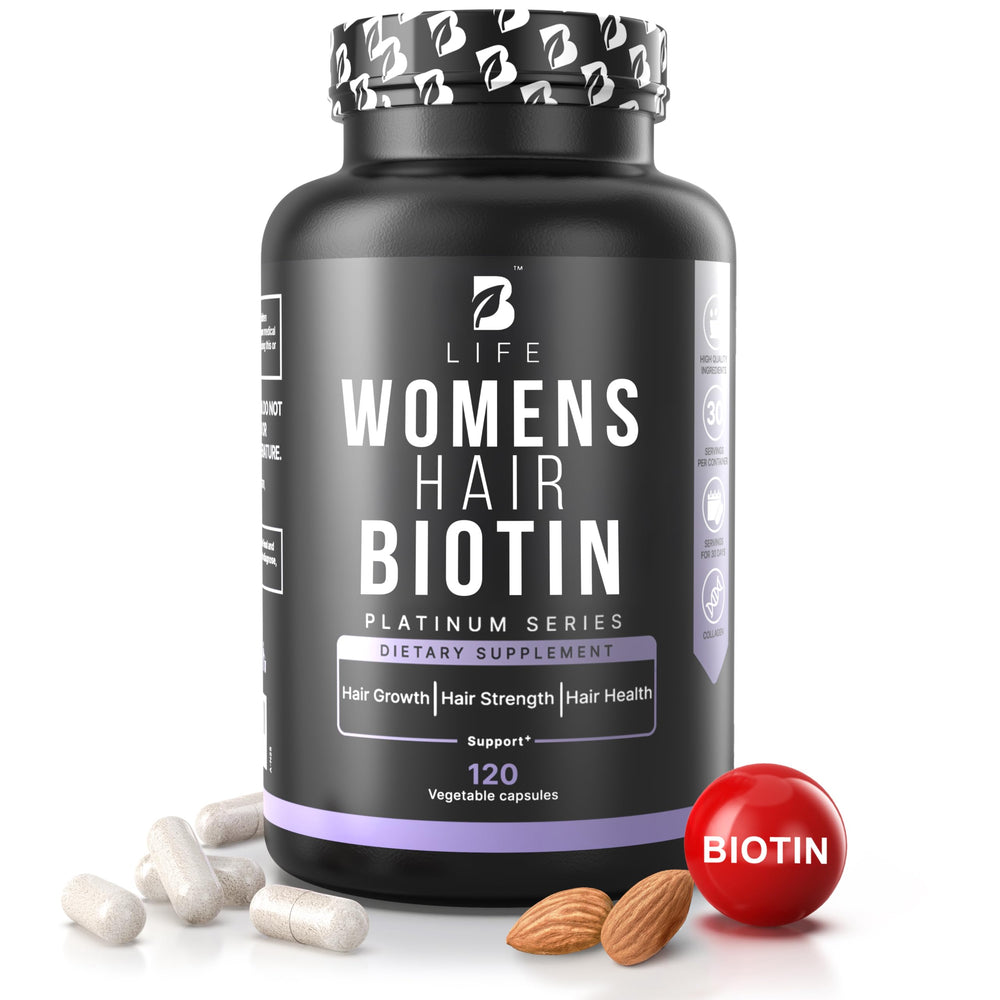 Bottle of hair vitamins for women with biotin 10000 mcg
