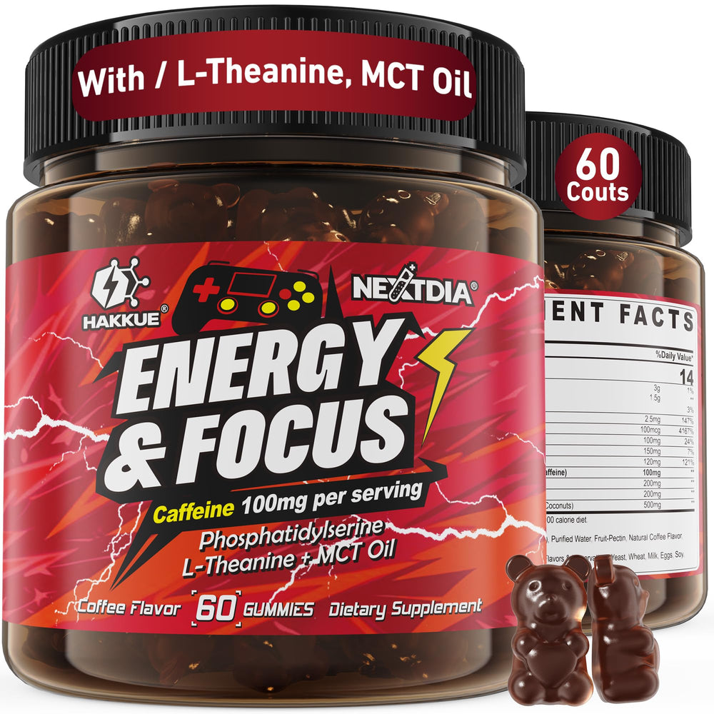 Hakkue Energy Focus Gummies bottle on white background