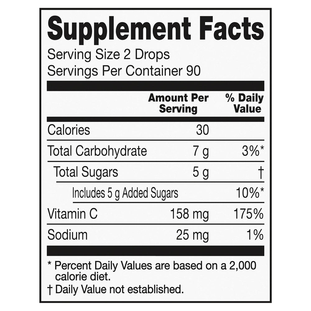 Vitamin C daily value and serving information on package