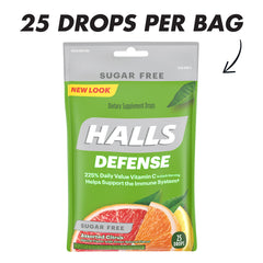 Back packaging view of HALLS Defense Citrus Vitamin C Drops