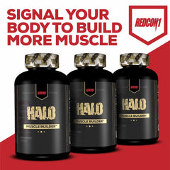 Halo Muscle Builder packaging displayed on countertop